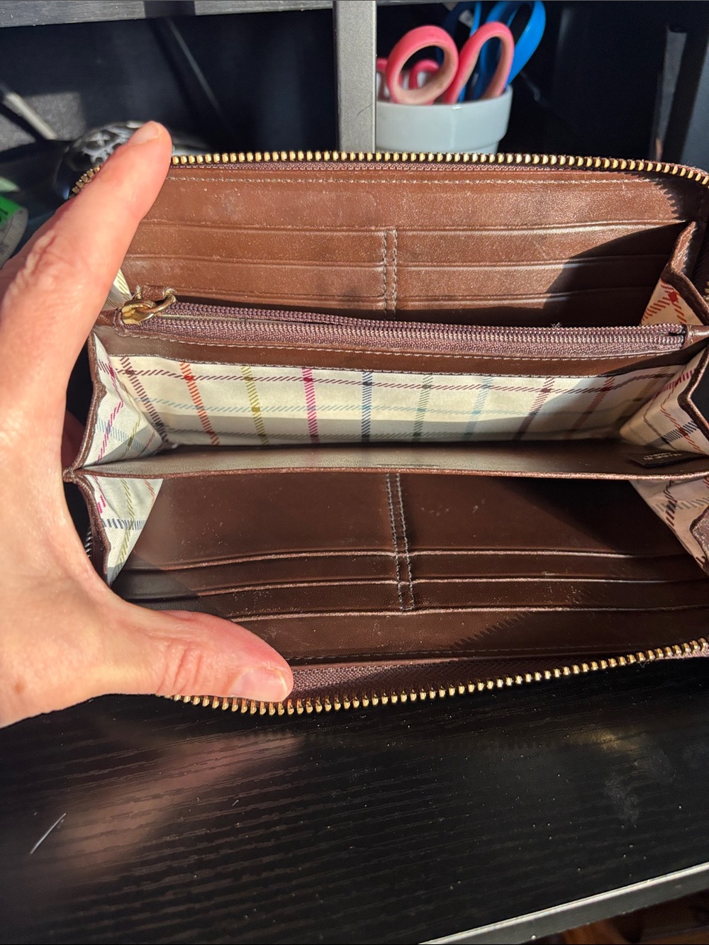Coach Brown Signature heritage, stripe, accordion zip wallet - Picture 7 of 16